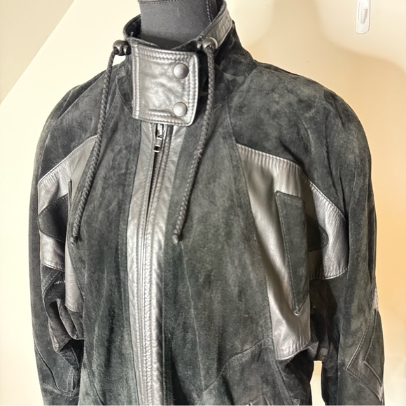 THE LEATHER RANCH Vintage Black Suede Leather Bomber Jacket 80’s 90’s Medium - Picture 8 of 14